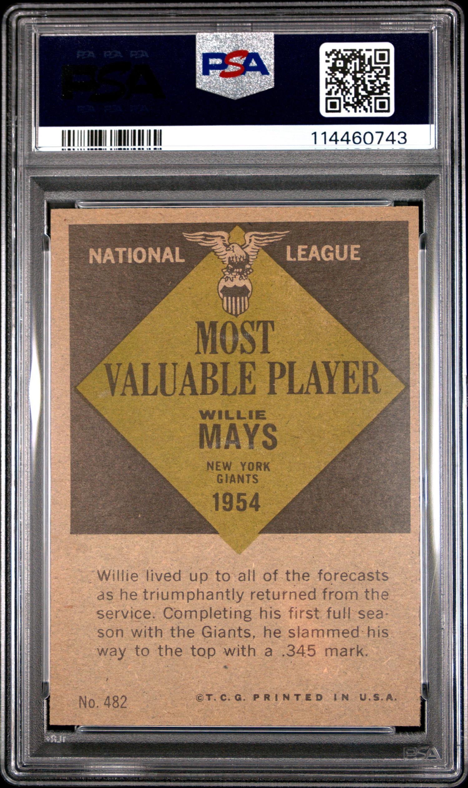 A 1961 Topps Willie Mays MVP Baseball Card No. 482 (PSA 7 NM)
