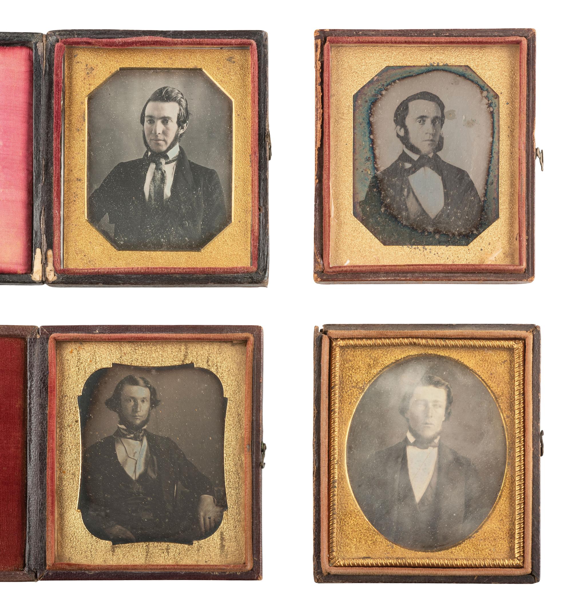 [EARLY PHOTOGRAPHY]. 28 sixth plate daguerreotypes of men with notable hairstyles & facial hair.