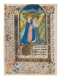 MASTER OF SIR JOHN FASTOLF (active Paris, Rouen, and London, c. 1420-1460) A leaf from a Book of Hours, use of Rouen, including a large miniature of the Visitation, in Latin, illuminated manuscript on parchment [France, Rouen, c. 1440-1450]