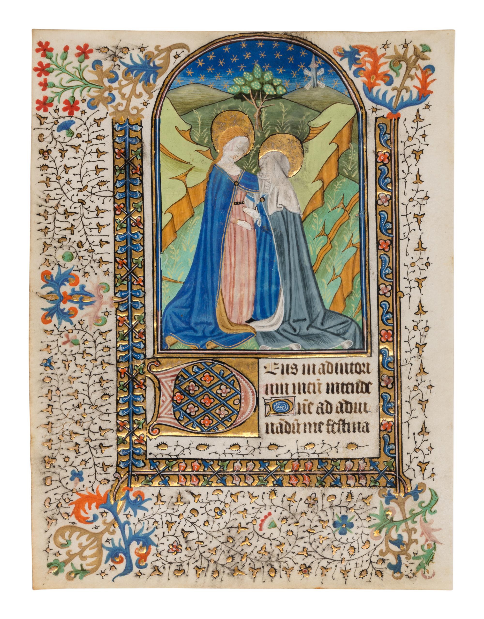 MASTER OF SIR JOHN FASTOLF (active Paris, Rouen, and London, c. 1420-1460) A leaf from a Book of Hours, use of Rouen, including a large miniature of the Visitation, in Latin, illuminated manuscript on parchment [France, Rouen, c. 1440-1450]