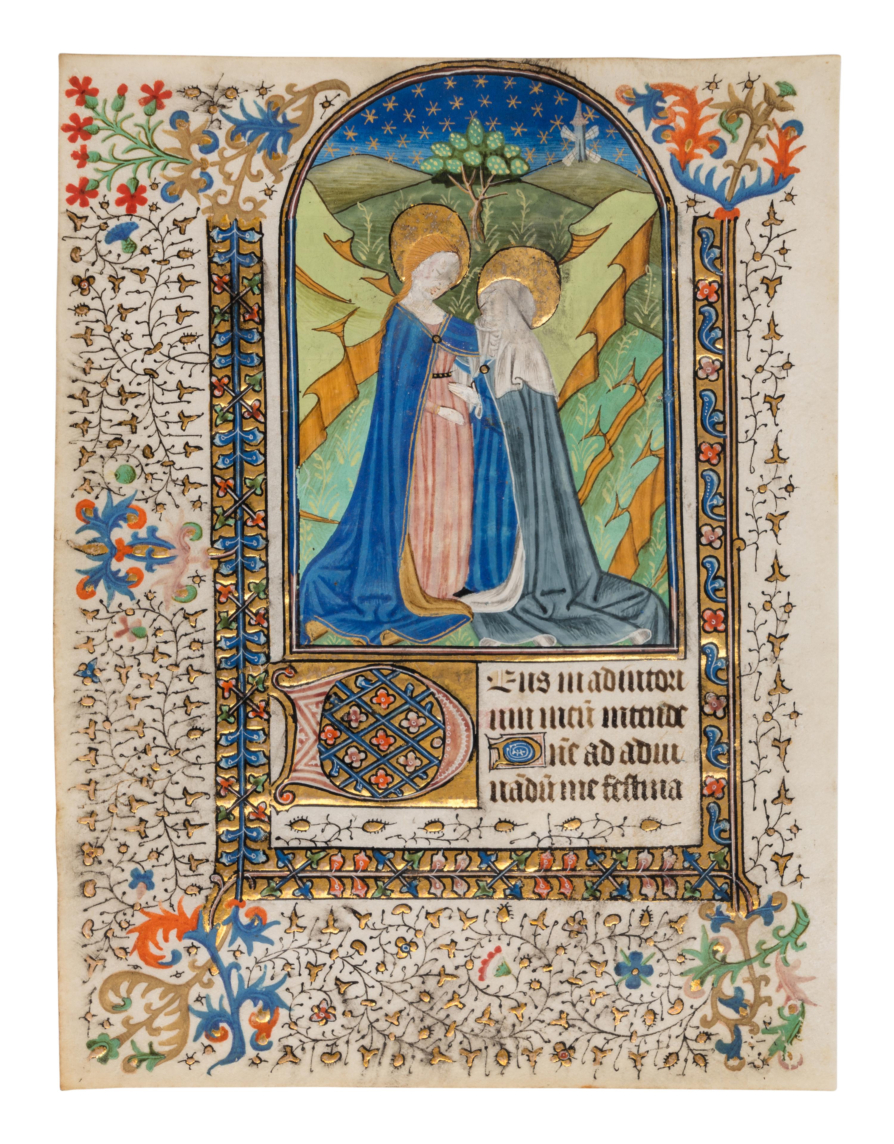 MASTER OF SIR JOHN FASTOLF (active Paris, Rouen, and London, c. 1420-1460) A leaf from a Book of Hours, use of Rouen, including a large miniature of the Visitation, in Latin, illuminated manuscript on parchment [France, Rouen, c. 1440-1450]