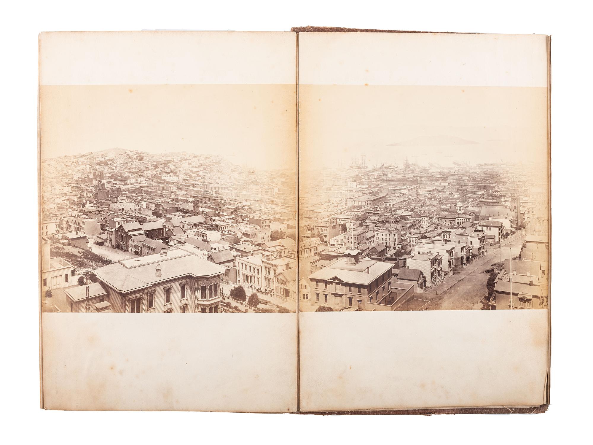 [WESTERN AMERICANA]. MUYBRIDGE, Eadweard (1830-1904), photographer. Panorama of San Francisco from California St. Hill . 1877. 11-panel albumen photograph panorama.