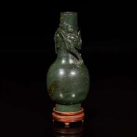 A Chinese carved spinach jade "Qilong" small bottle vase 菠菜綠碧玉盤龍瓶 Possibly 18th/early 19th century ??????????