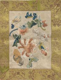 Six Chinese Embroidered Silk Panels Length of largest 26 5/8 inches.