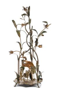 A Patinated Bronze Floor Lamp Height 74 inches.
