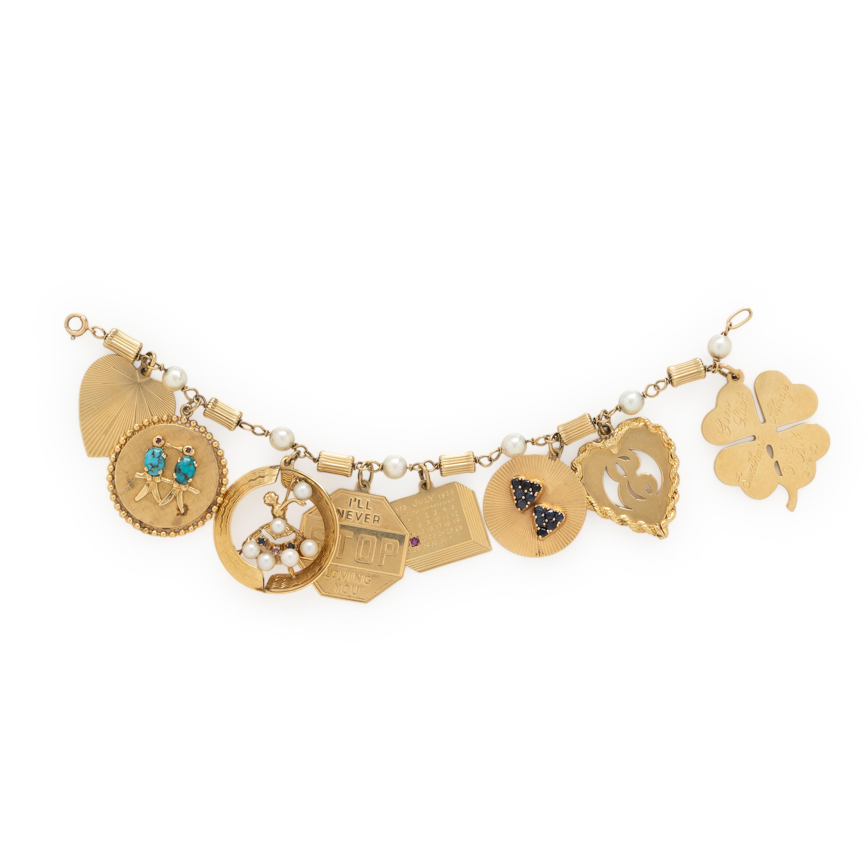 Yellow Gold and Multigem Charm Bracelet