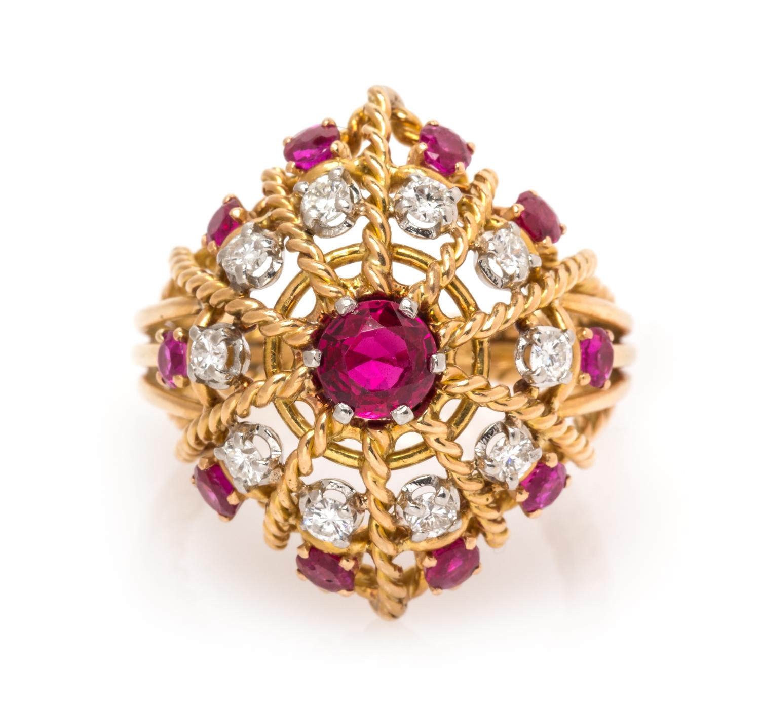 An 18 Karat Yellow Gold, Platinum, Ruby and Diamond Ring, Gubelin, 6.30 dwts.