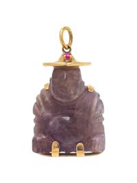 An 18 Karat Yellow Gold, Amethyst and Ruby Buddha Pendant/Necklace,