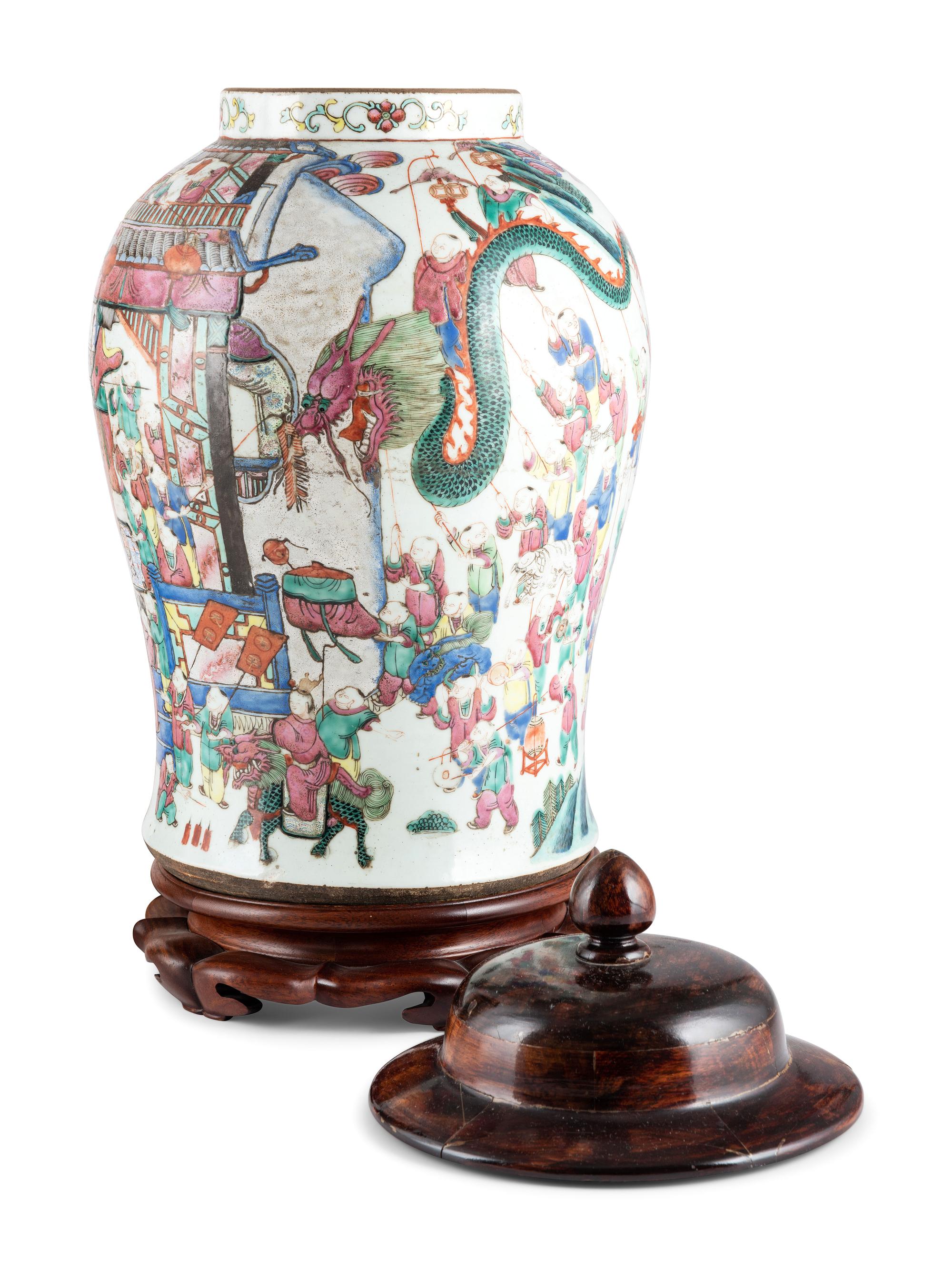 Two Chinese Enameled Porcelain Jars, Mounted as Lamps