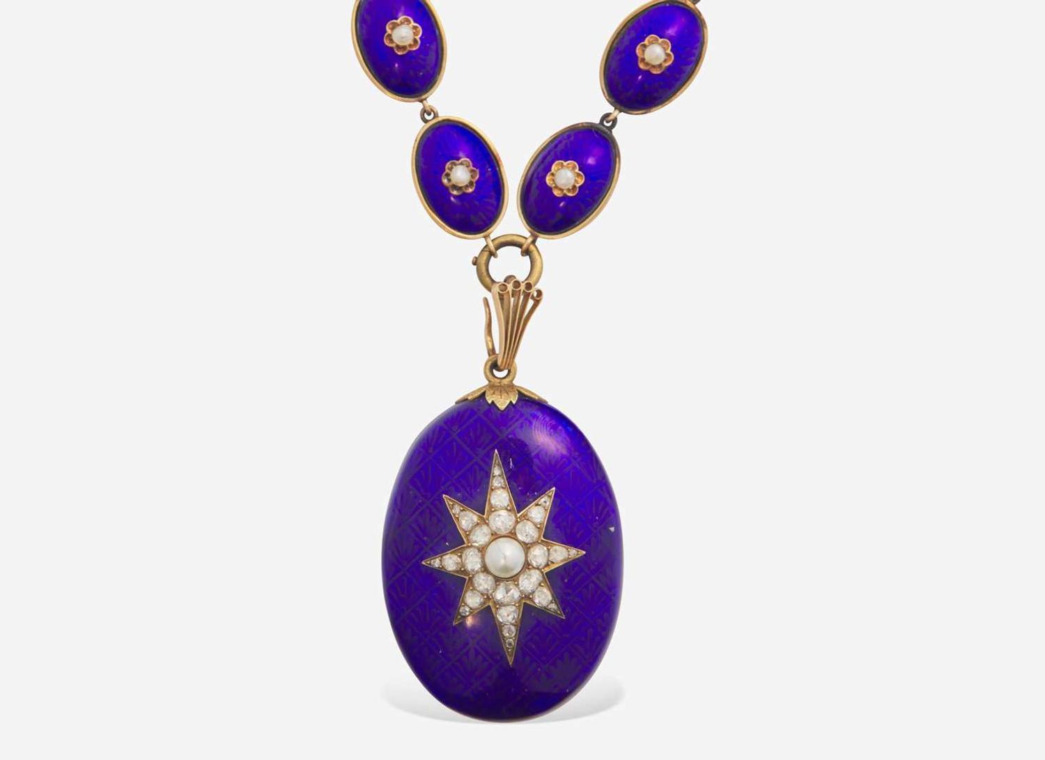 A Gold, Enamel, and Diamond Locket Necklace