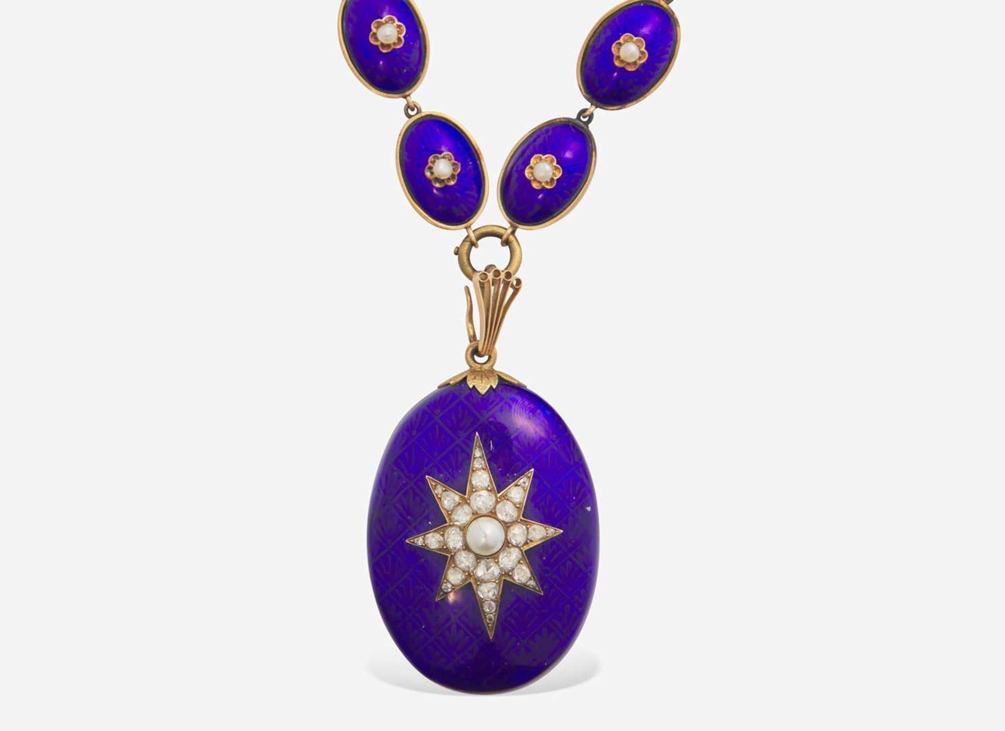 A Gold, Enamel, and Diamond Locket Necklace