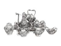 An Ornate Japanese Export Silver Eight-Piece Tea and Coffee Service