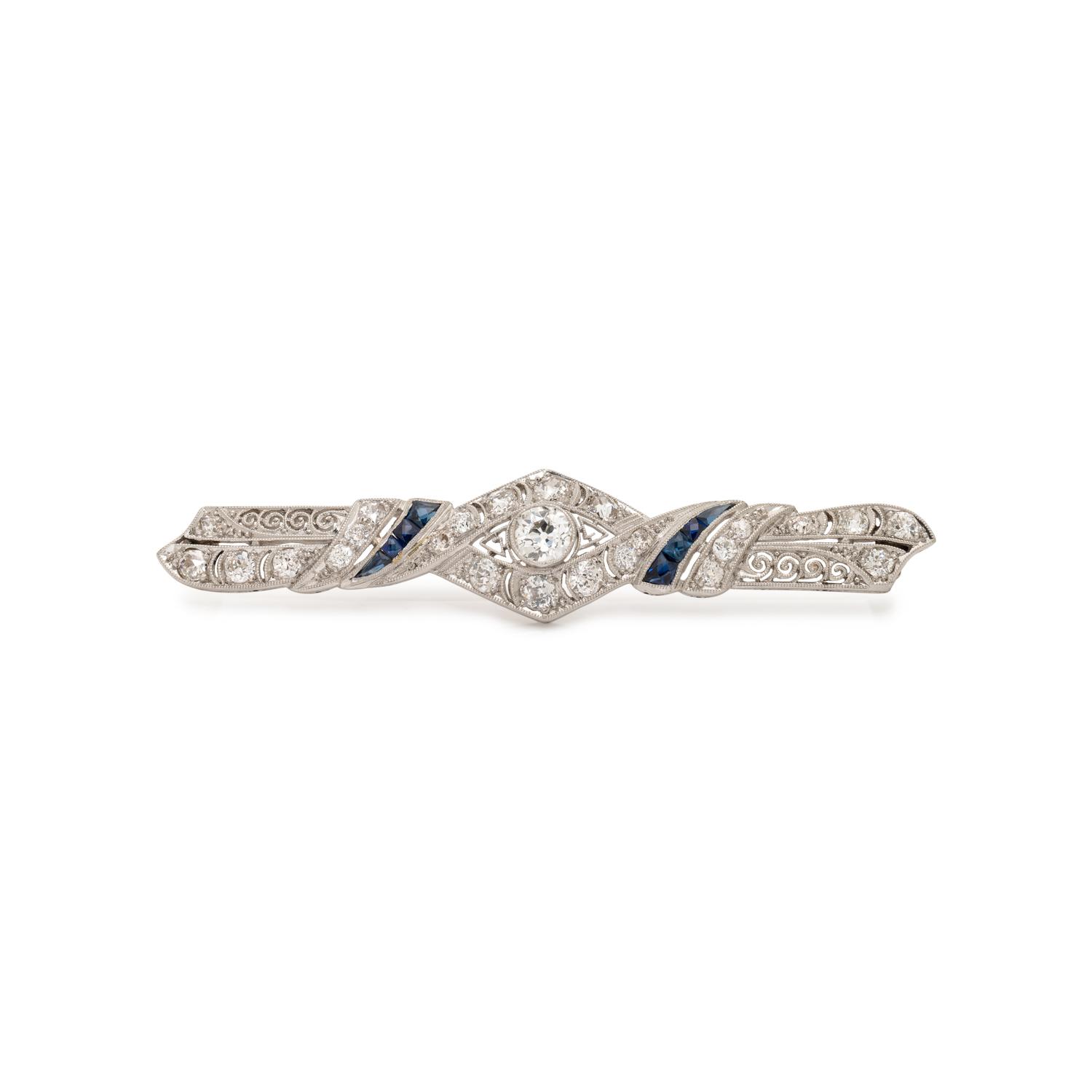 ART DECO, DIAMOND AND SAPPHIRE BAR BROOCH