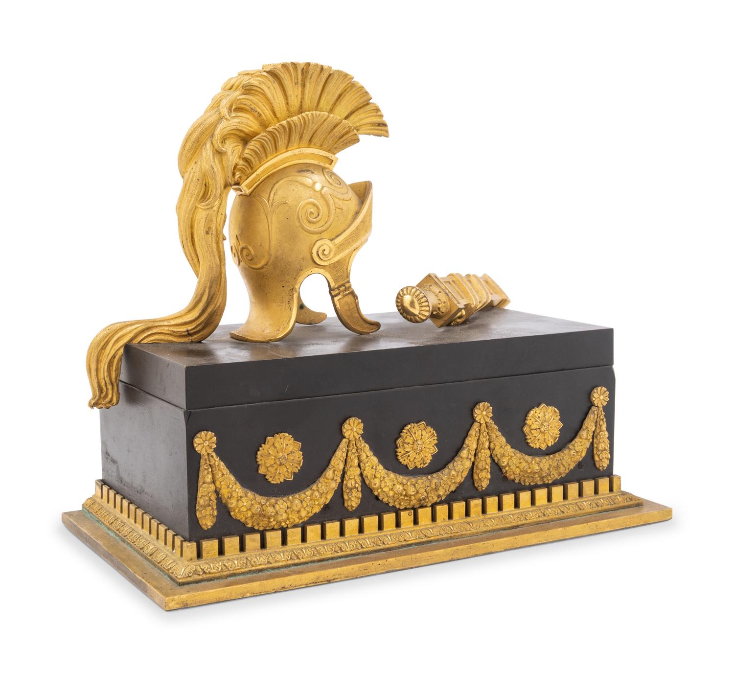 A French Neoclassical Gilt and Patinated Bronze Armor Trophy