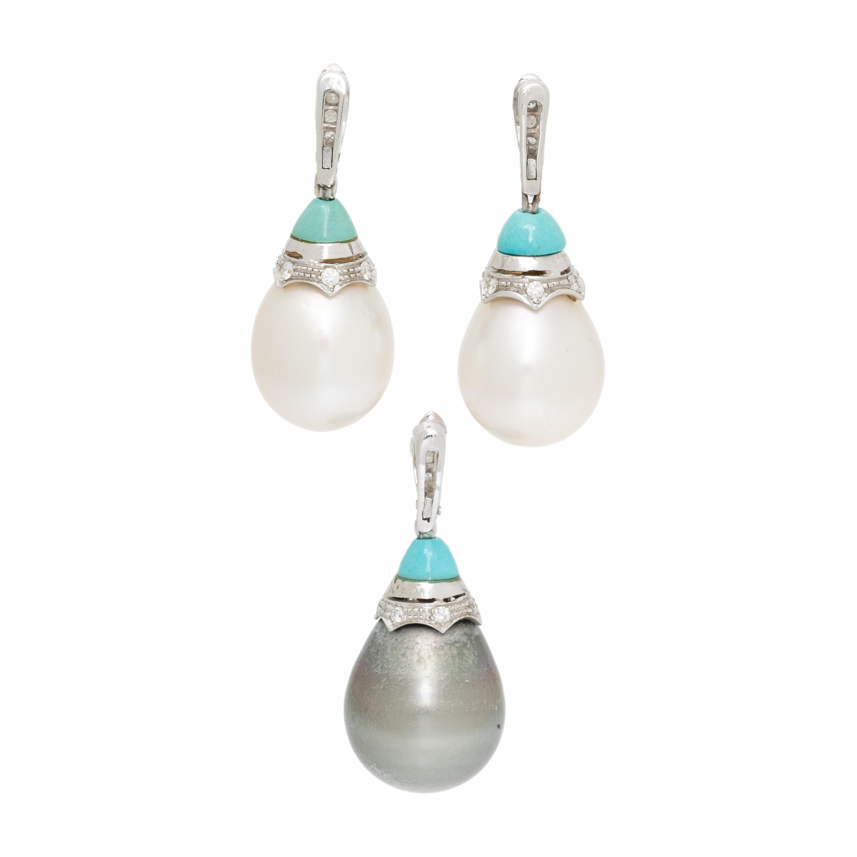 Ellagem, White Gold and Diamond Lariat Necklace with Six Interchangeable Cultured Pearl Drops