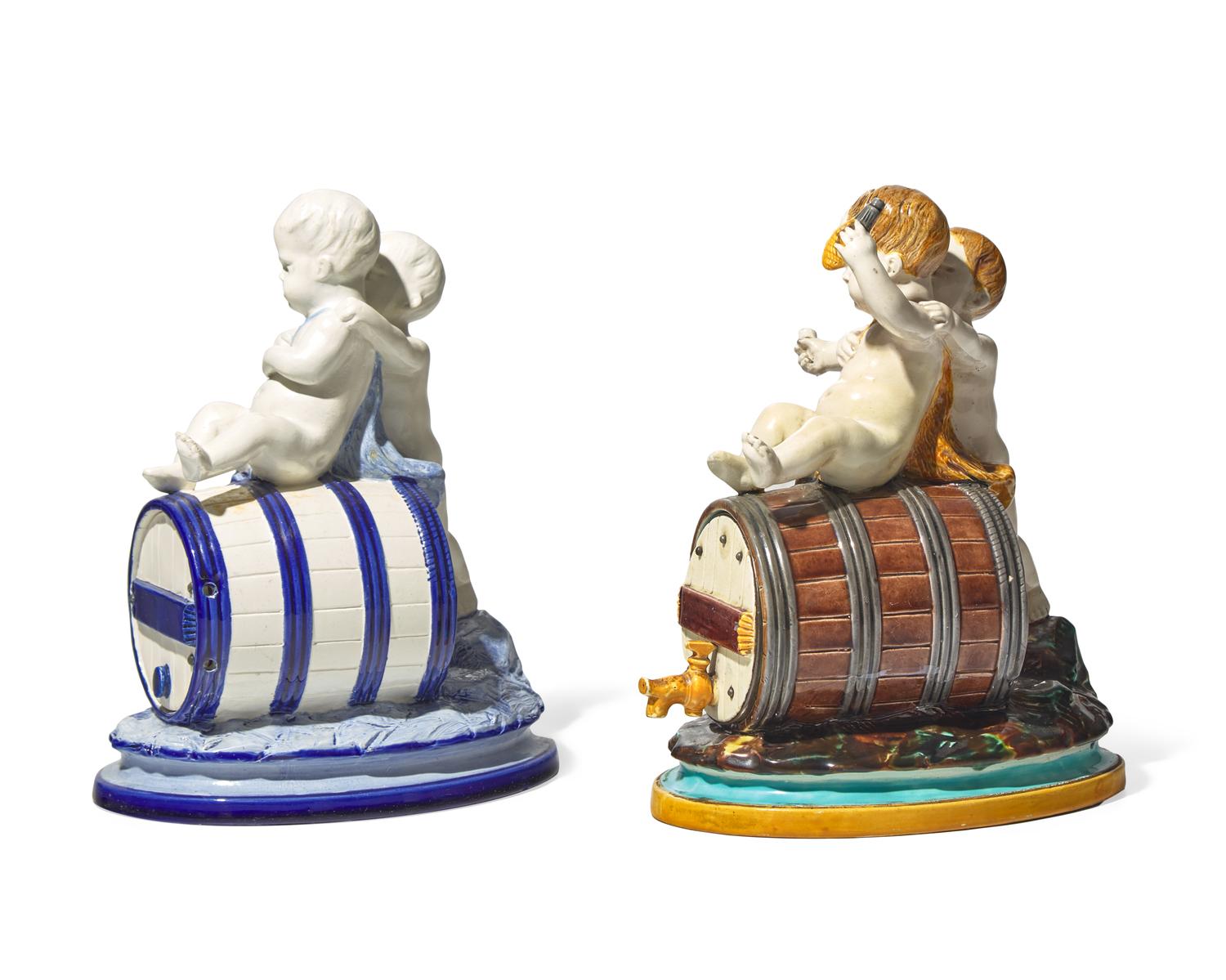 Two Wedgwood Majolica Figural Tea Containers