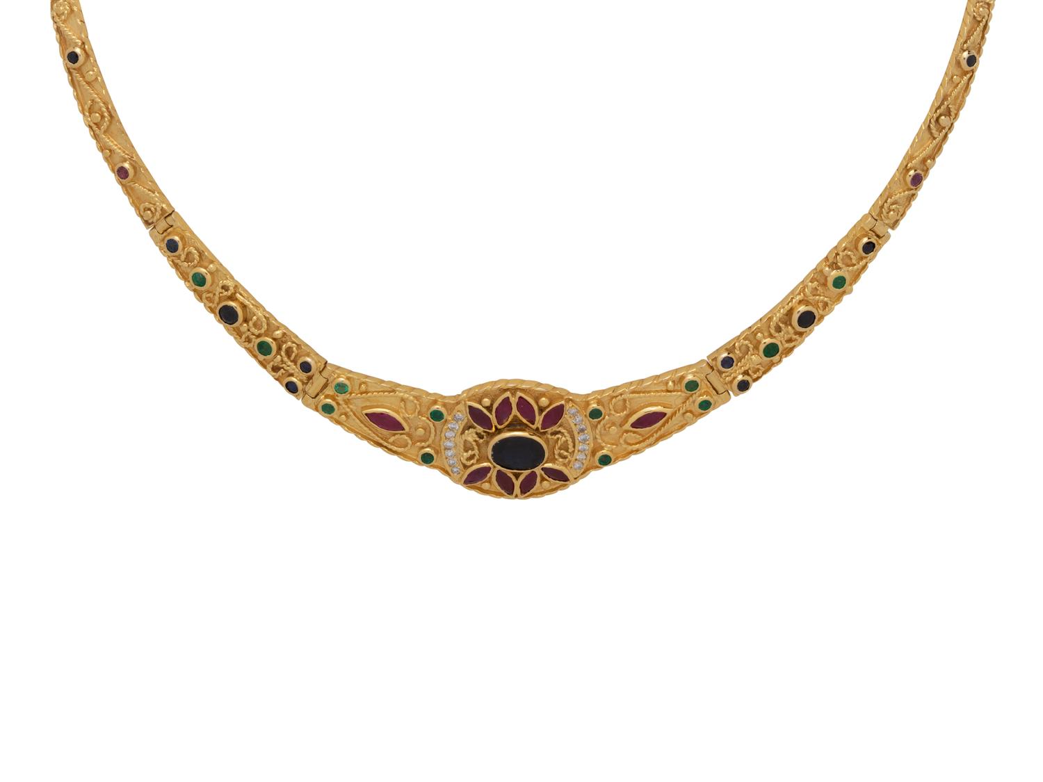 YELLOW GOLD, MULTIGEM AND DIAMOND NECKLACE