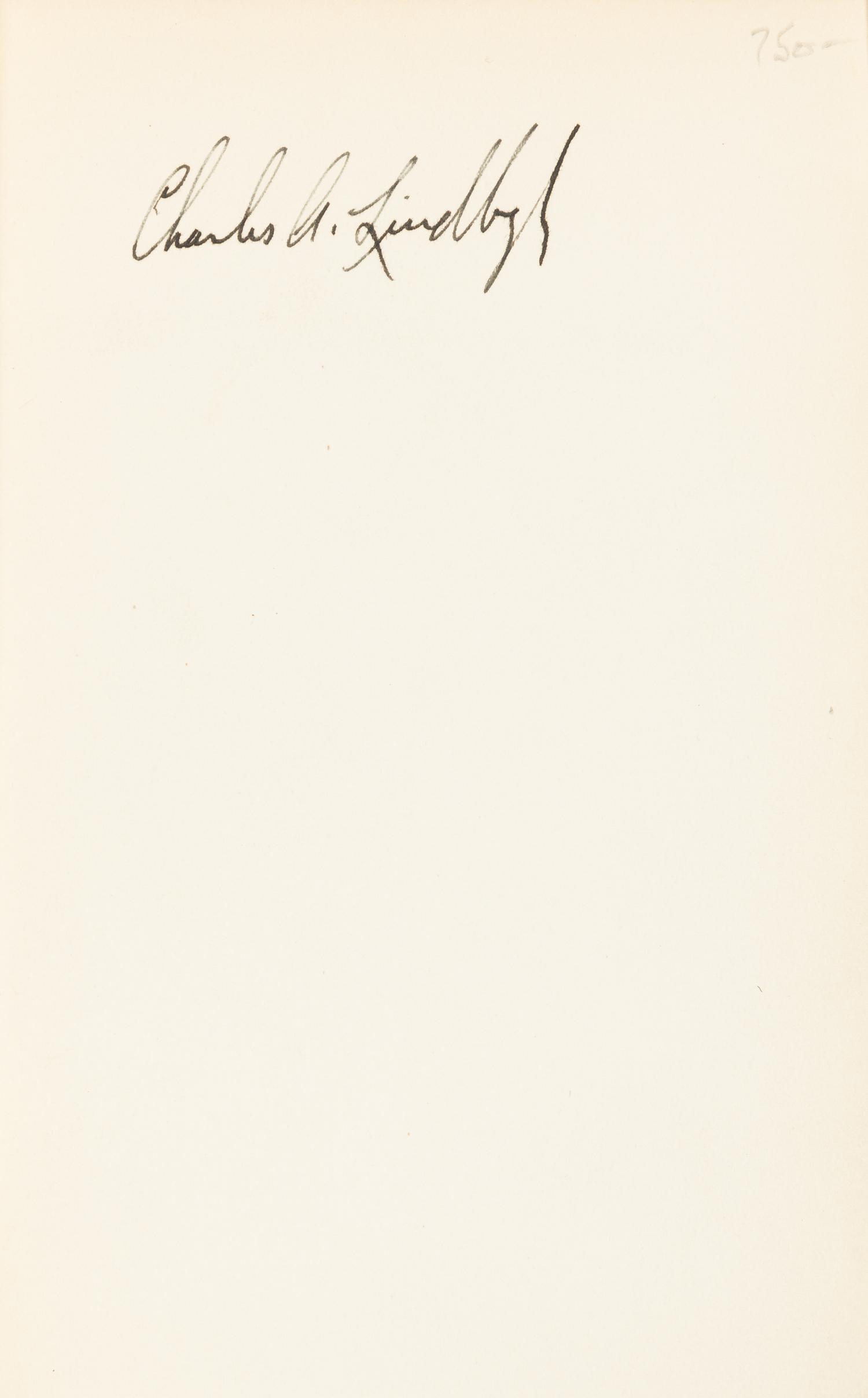 LINDBERGH, Charles (1902-1974). We. New York and London: G.P. Putnam's Sons, 1927. FIRST EDITION, SIGNED BY LINDBERGH.