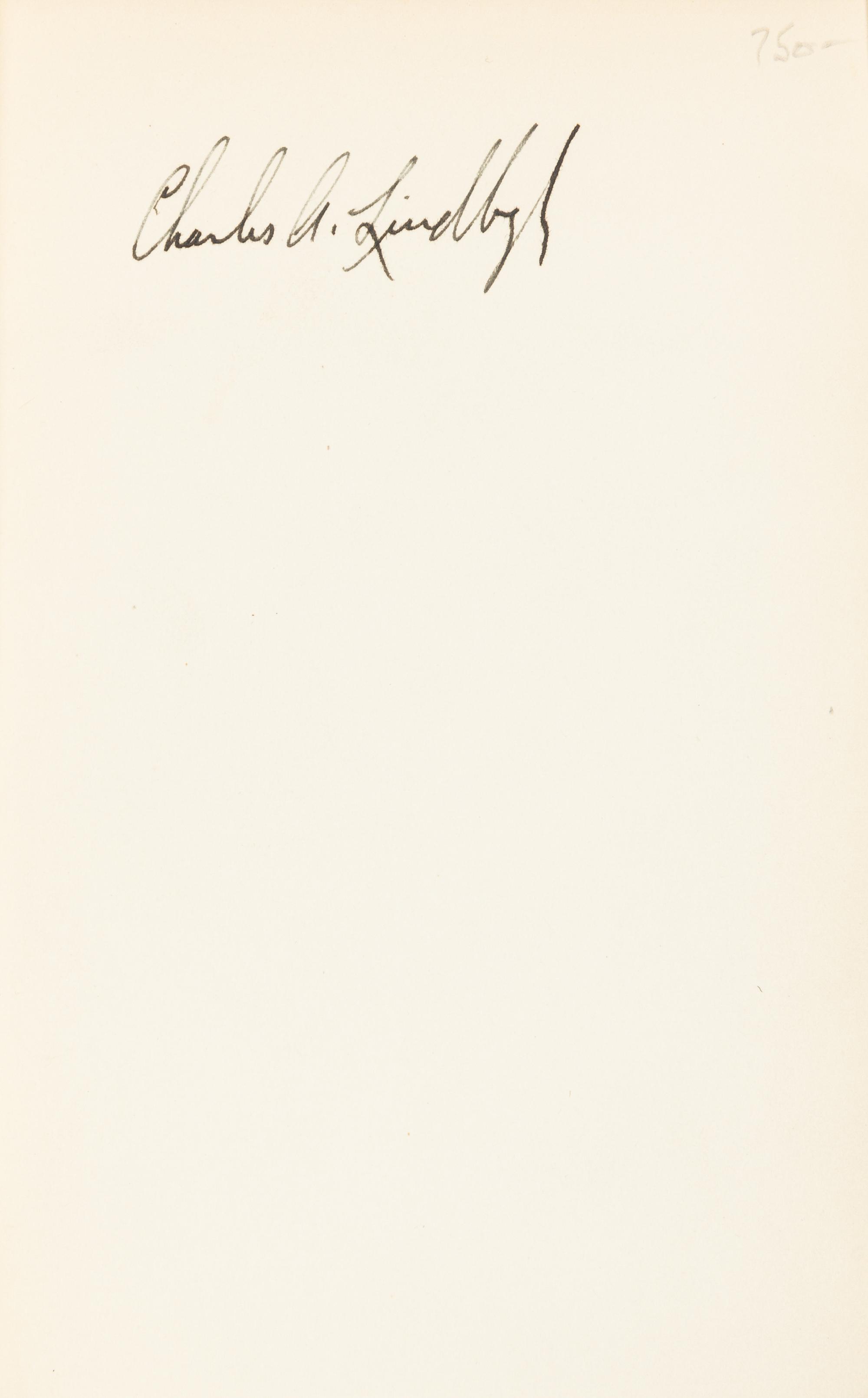 LINDBERGH, Charles (1902-1974). We. New York and London: G.P. Putnam's Sons, 1927. FIRST EDITION, SIGNED BY LINDBERGH.