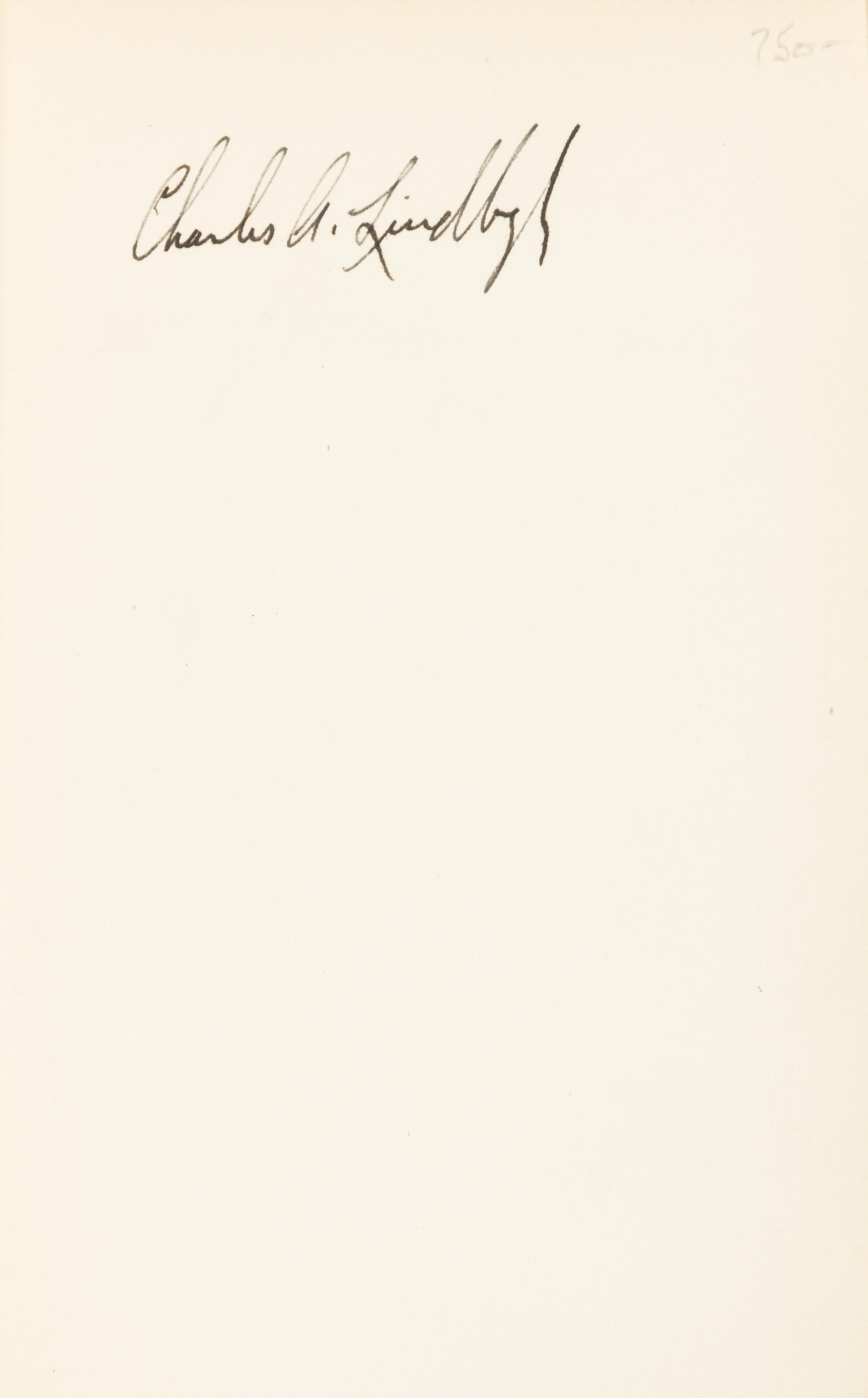 LINDBERGH, Charles (1902-1974). We. New York and London: G.P. Putnam's Sons, 1927. FIRST EDITION, SIGNED BY LINDBERGH.