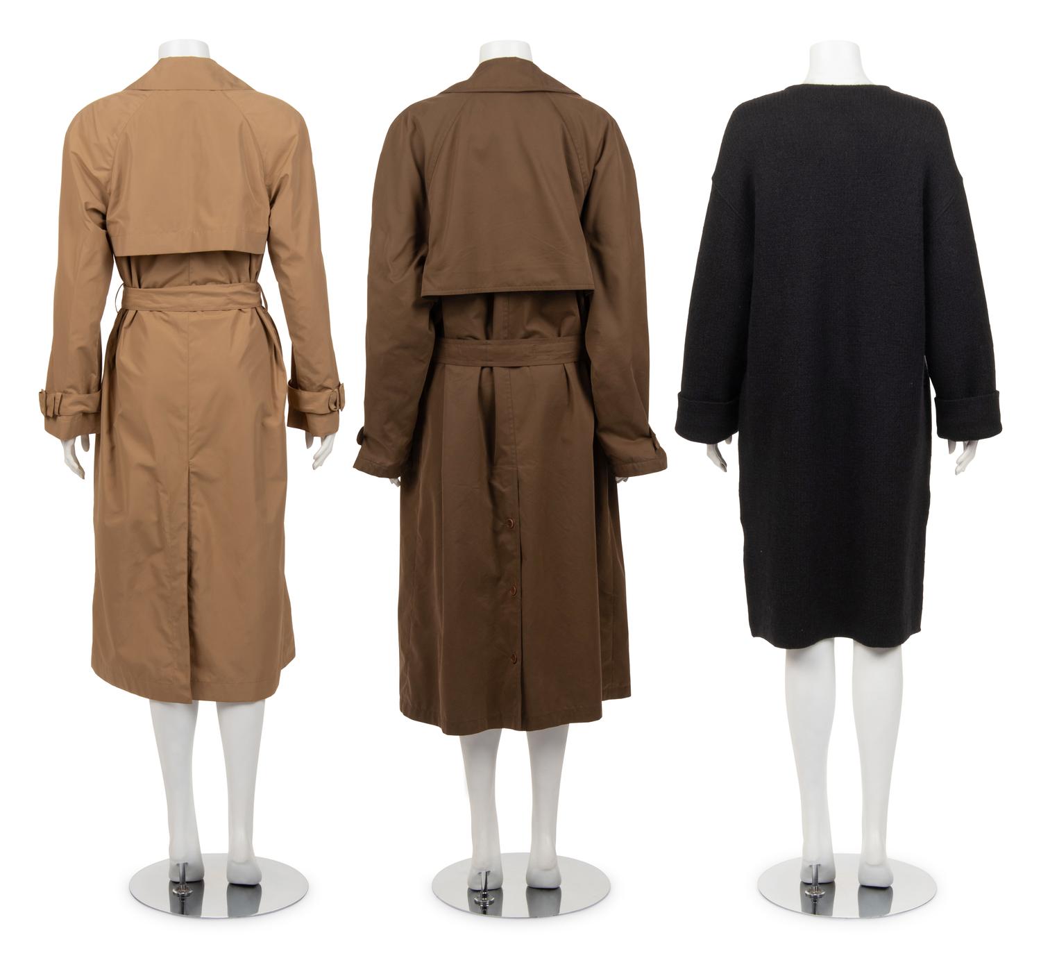 Three Designer Outerwear Pieces: One The Row Trench, One Gucci Trench, and One Armani Knit Jacket