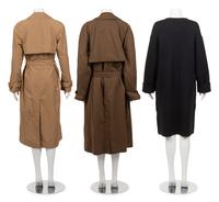 Three Designer Outerwear Pieces: One The Row Trench, One Gucci Trench, and One Armani Knit Jacket
