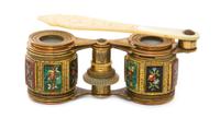 A Pair of French Enameled Opera Glasses, Width 3 7/8 inches.
