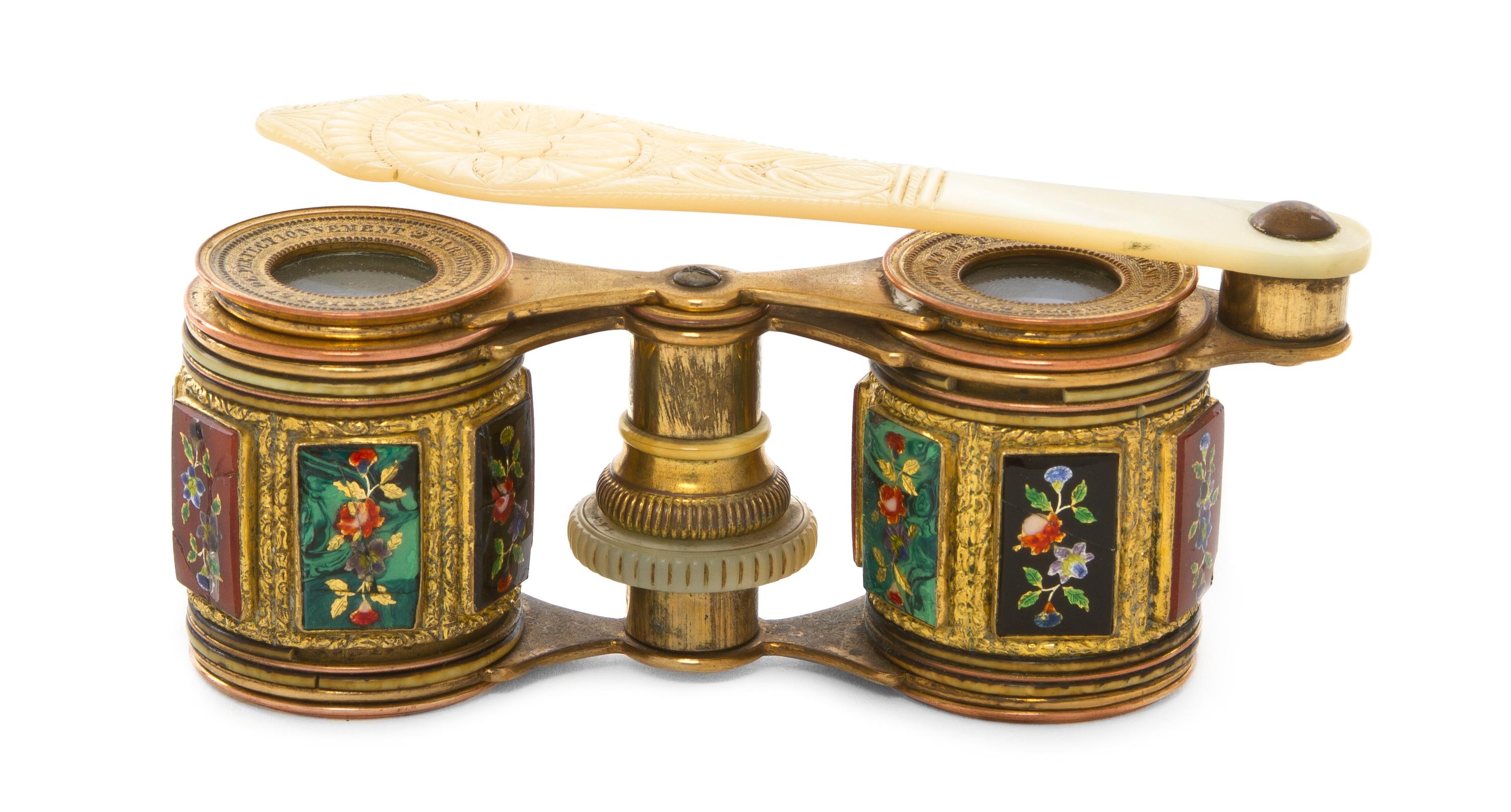 A Pair of French Enameled Opera Glasses, Width 3 7/8 inches.