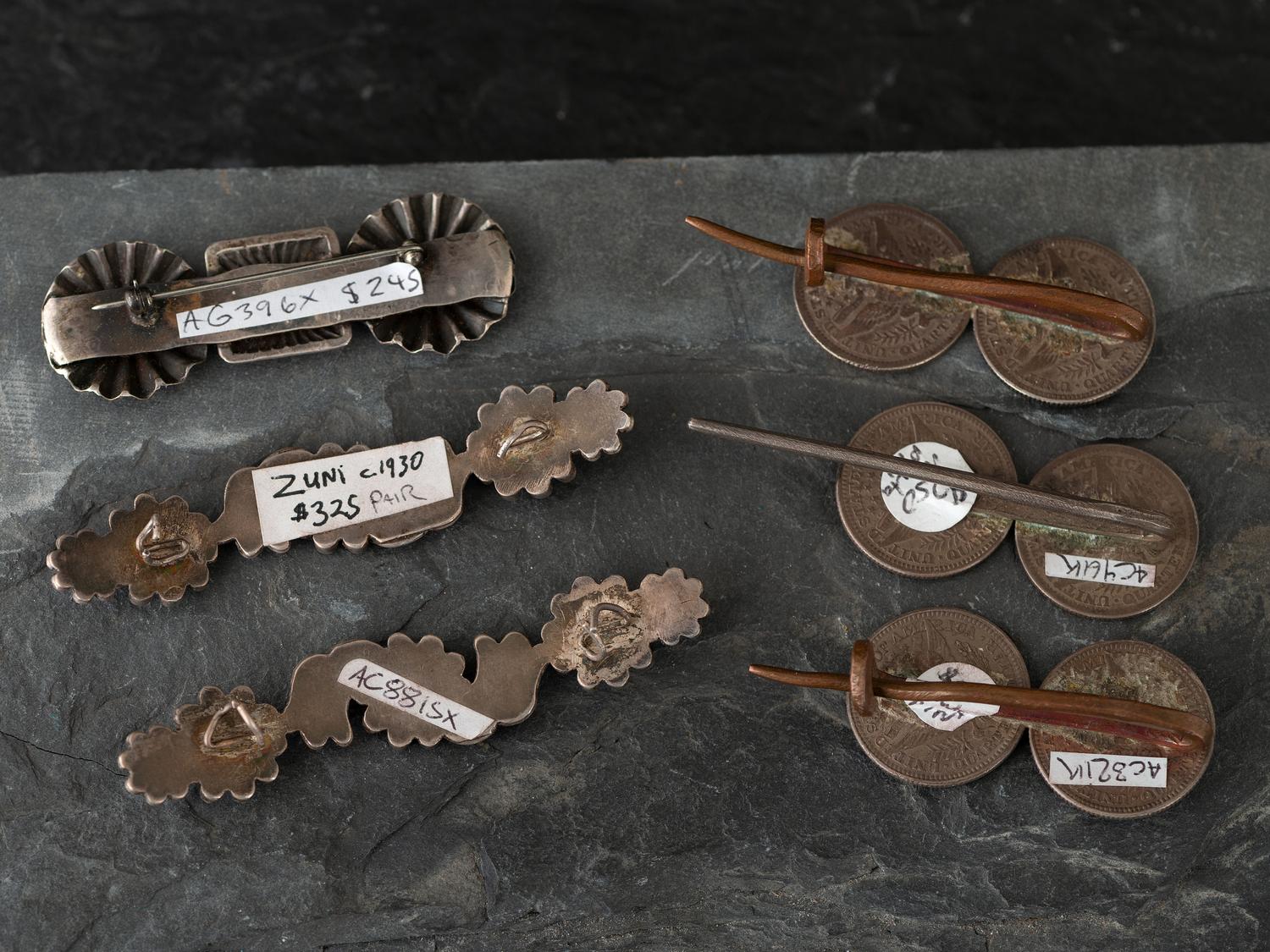 Navajo and Zuni Silver Manta Pins