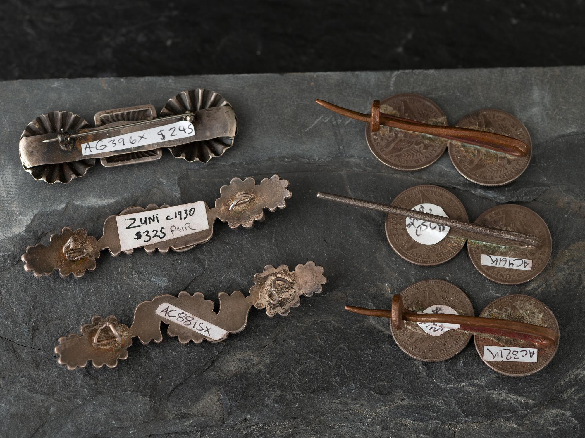 Navajo and Zuni Silver Manta Pins