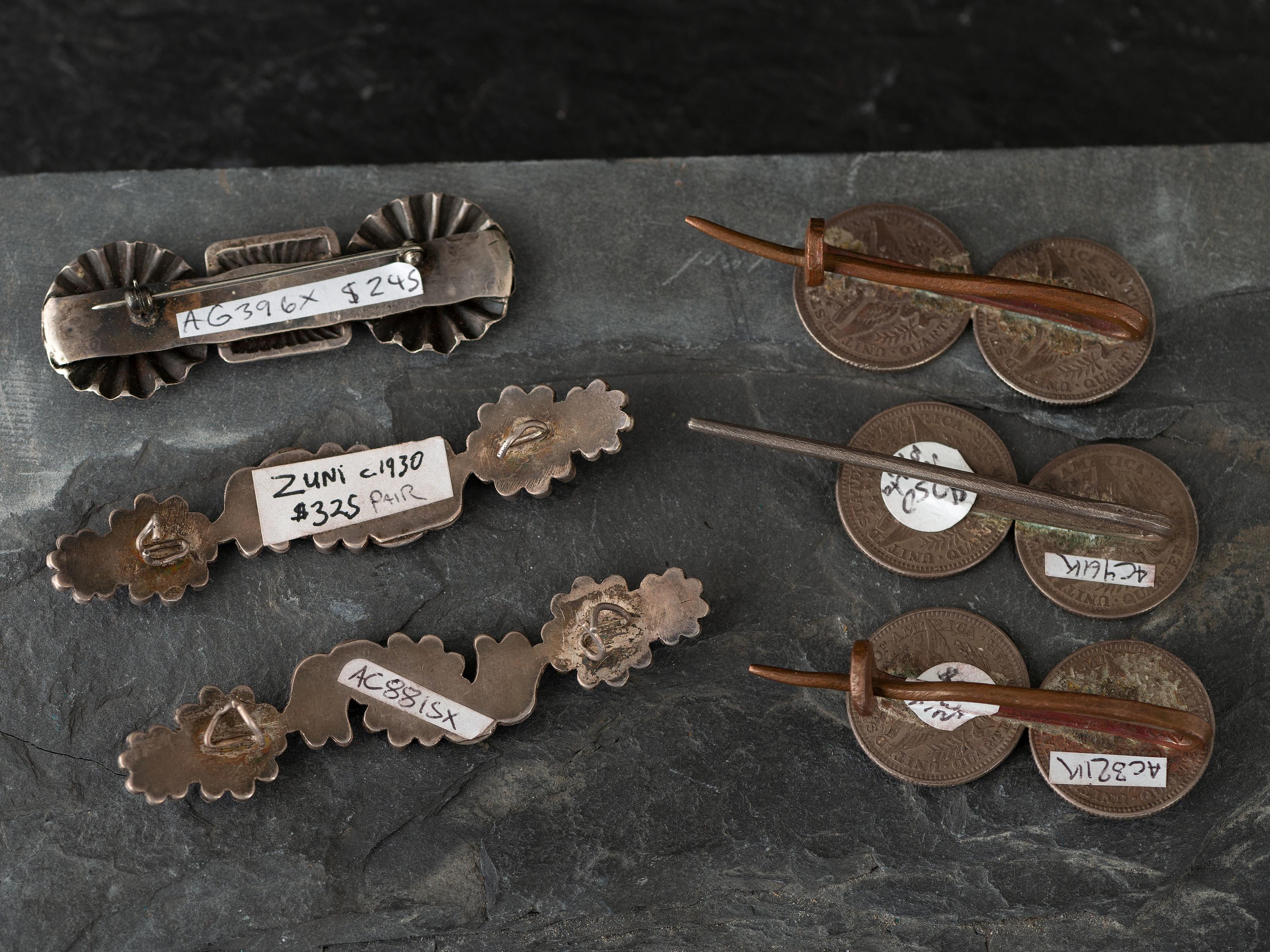 Navajo and Zuni Silver Manta Pins