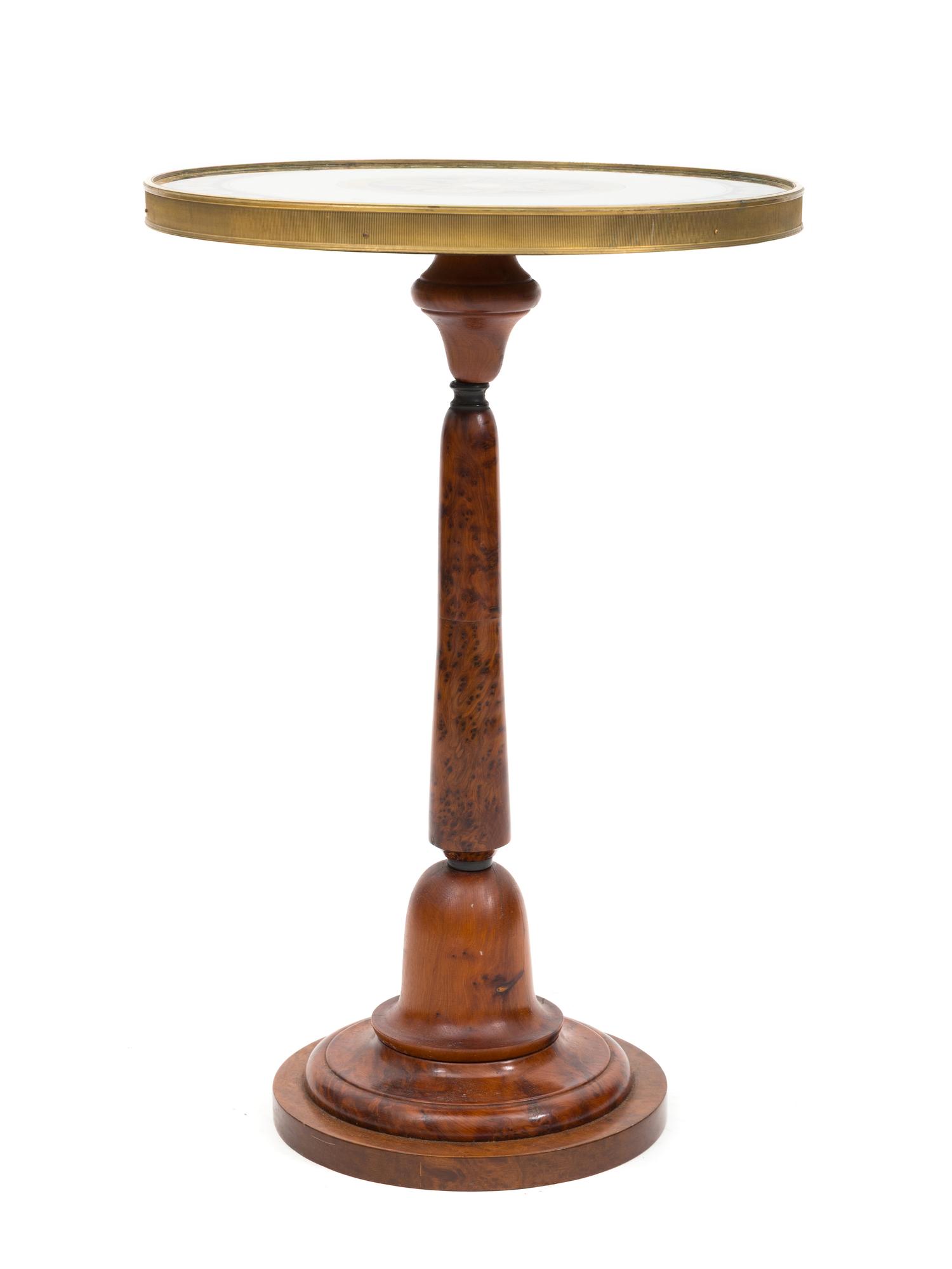 A Verre Eglomisé and Burl Walnut Pedestal Side Table