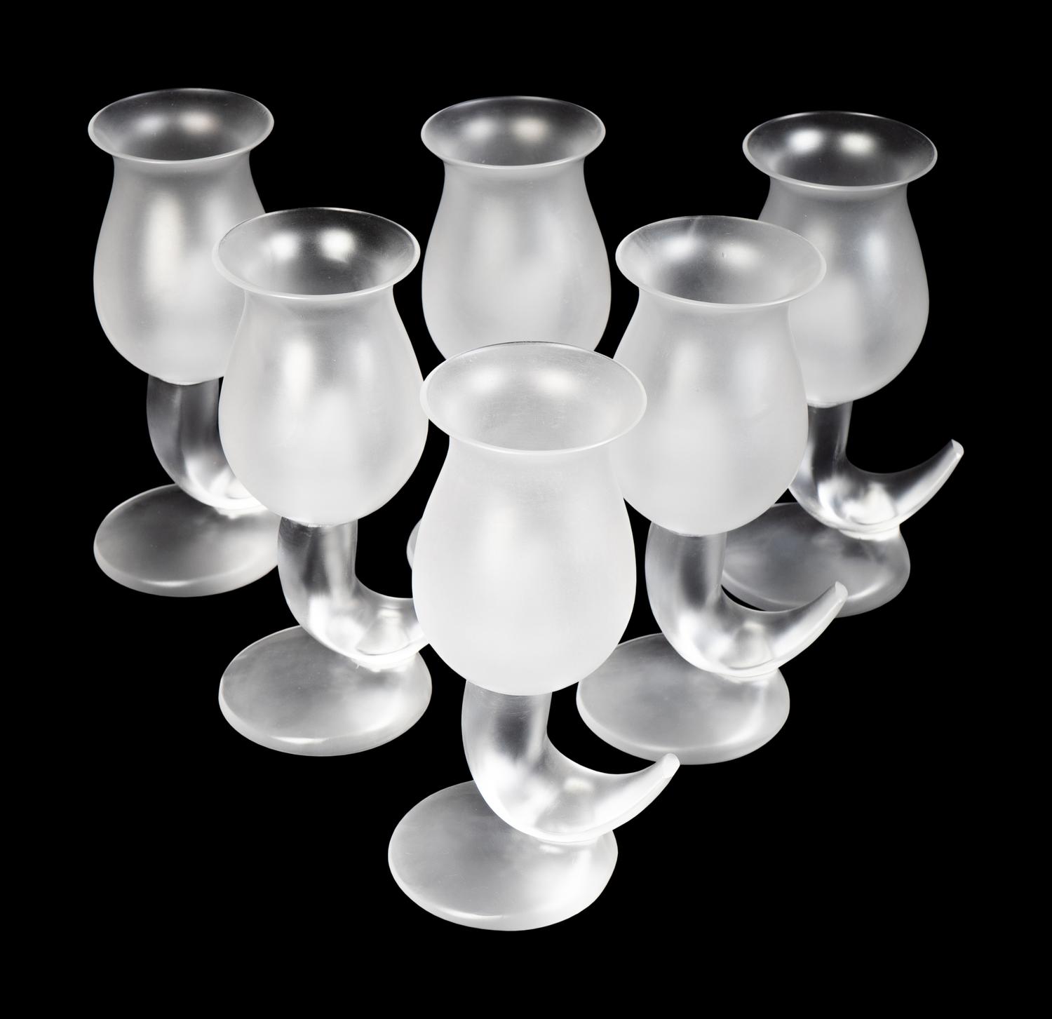 A Set of Six Frank Gehry for Swid Powell Frosted and Colorless Glass Goblets — LATE 20TH CENTURY