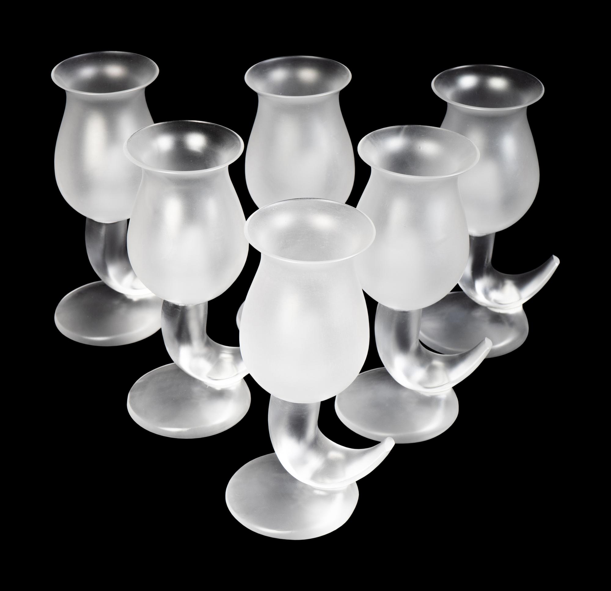 A Set of Six Frank Gehry for Swid Powell Frosted and Colorless Glass Goblets — LATE 20TH CENTURY