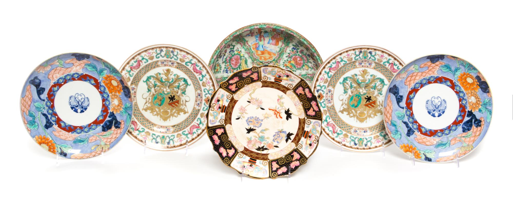 A Group of Six Porcelain Articles Diameter of largest 11 inches.