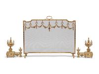 An Assembled Louis XVI Style Gilt Bronze Three-Piece Fireplace Suite