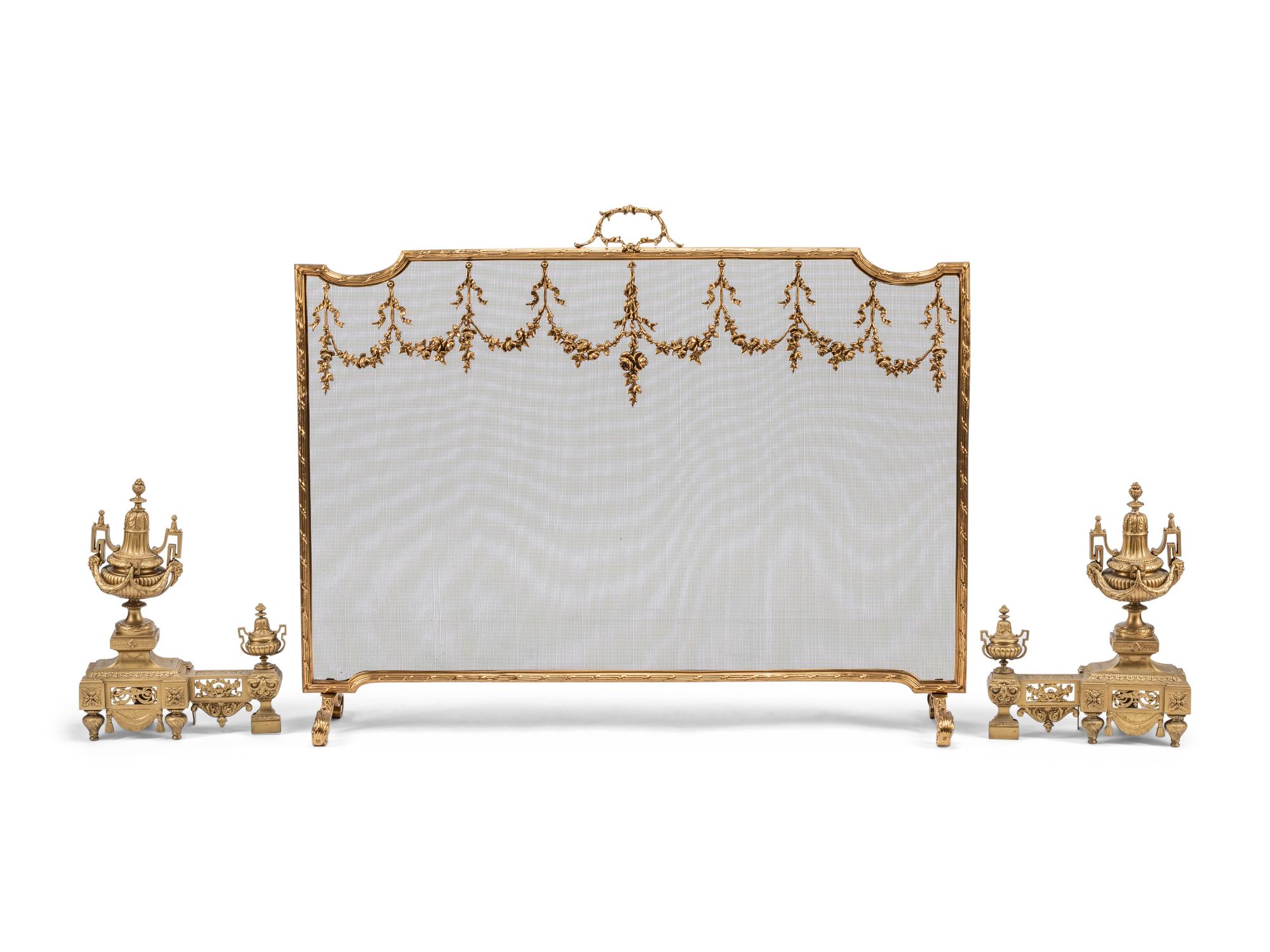 An Assembled Louis XVI Style Gilt Bronze Three-Piece Fireplace Suite