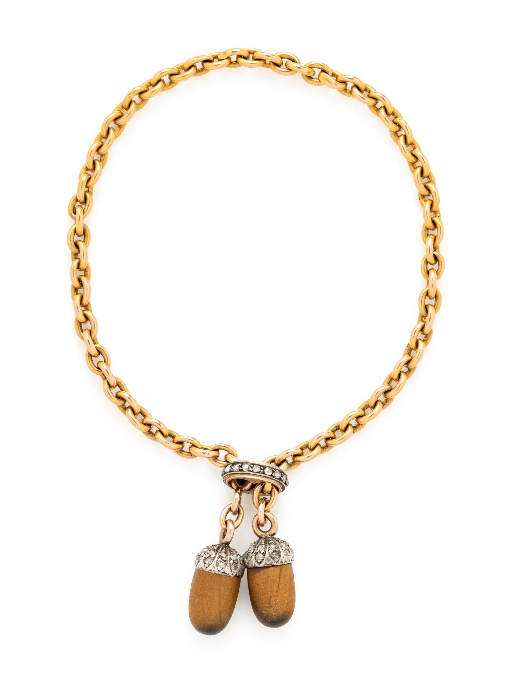YELLOW GOLD, TIGER'S EYE, AND DIAMOND ADJUSTABLE SLIDE BRACELET