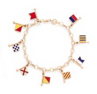 YELLOW GOLD AND ENAMEL FLAG CHARM BRACELET