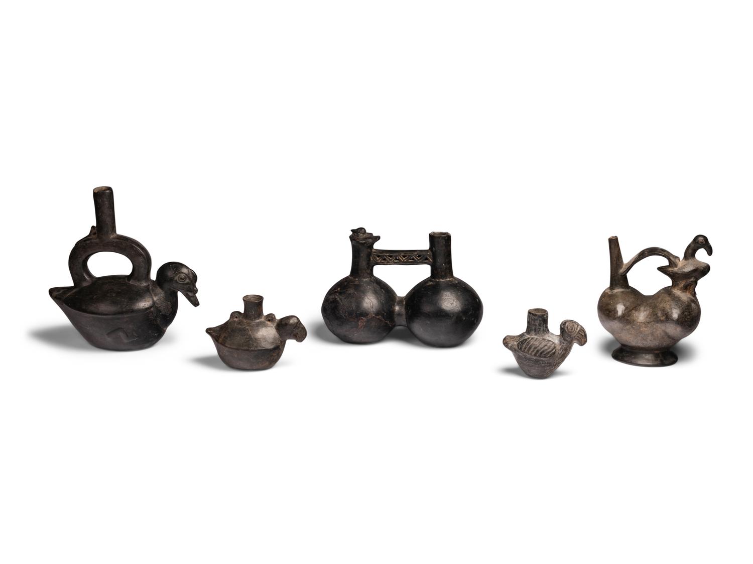 Five Chimu Blackware Bird-Form Vessels