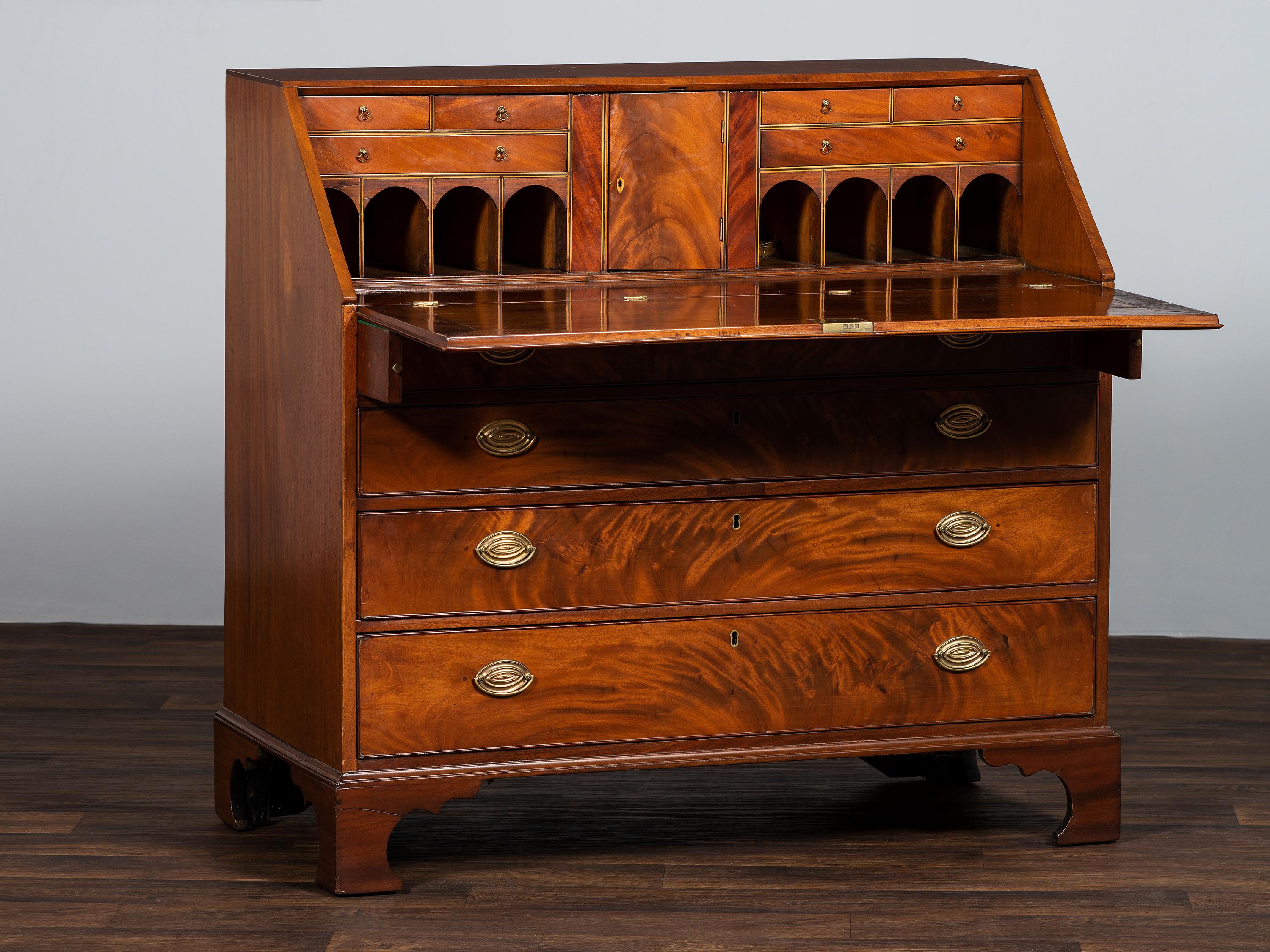 A Chippendale Figured Mahogany Slant-Front Desk