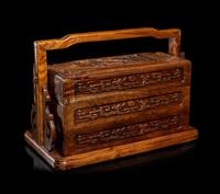 A Chinese Huanghuali Two-Tiered Picnic Box and Cover, Tihe