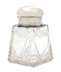 A Russian Silver Mounted Cut Glass Tea Caddy, Mark of K. Faberge, Late 19th/Early 20th Century, the domed silver top with an engraved m