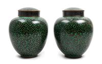A Pair of Chinese Cloisonne Enamel Ginger Jars Height 8 1/4 inches. — 20TH CENTURY