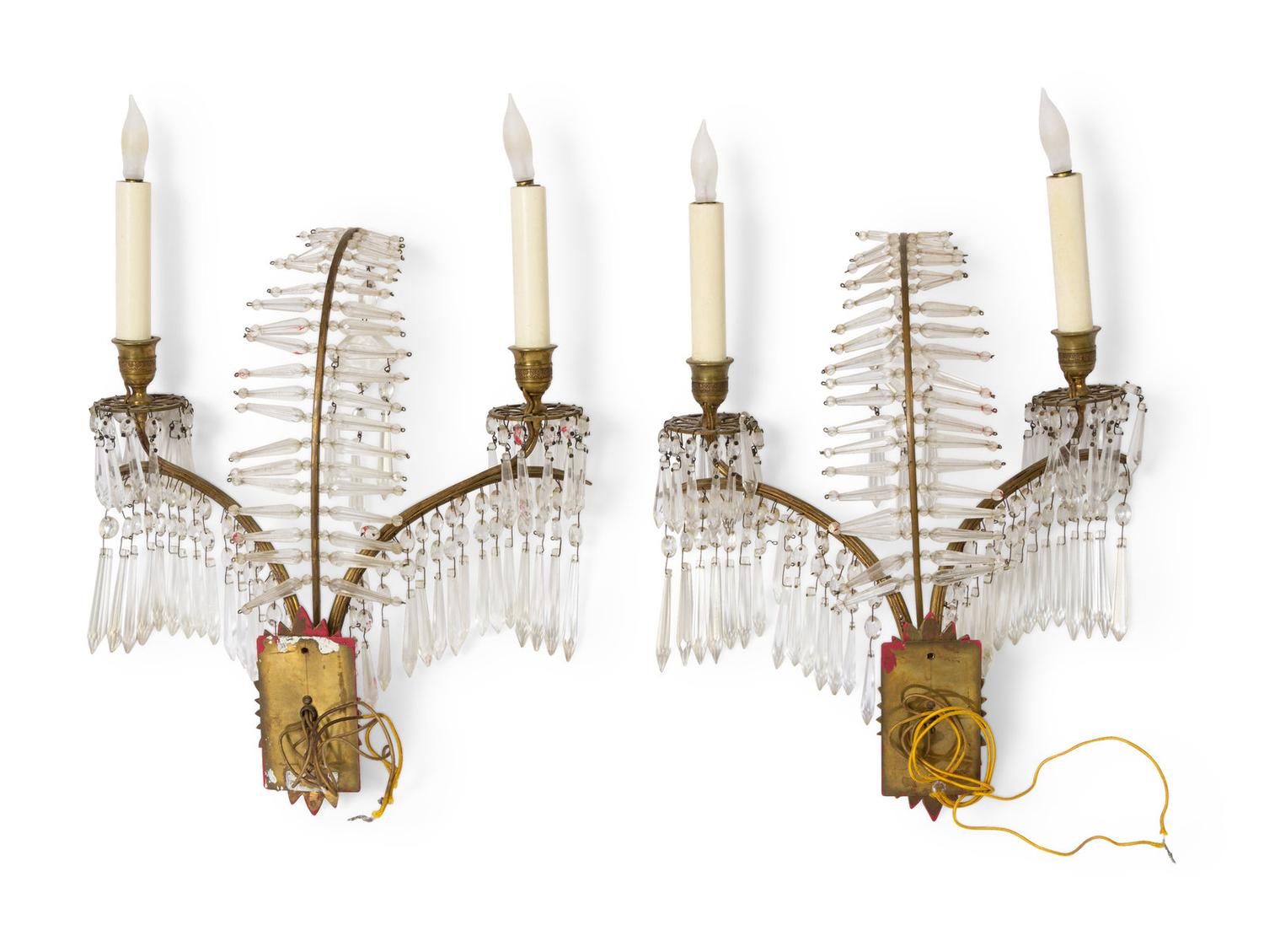 A Pair of Crystal Two-Light Sconces