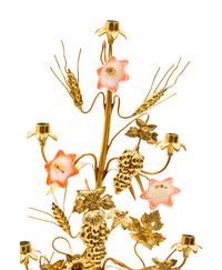 A Pair of Victorian Brass and Glass Seven-Light Candelabra