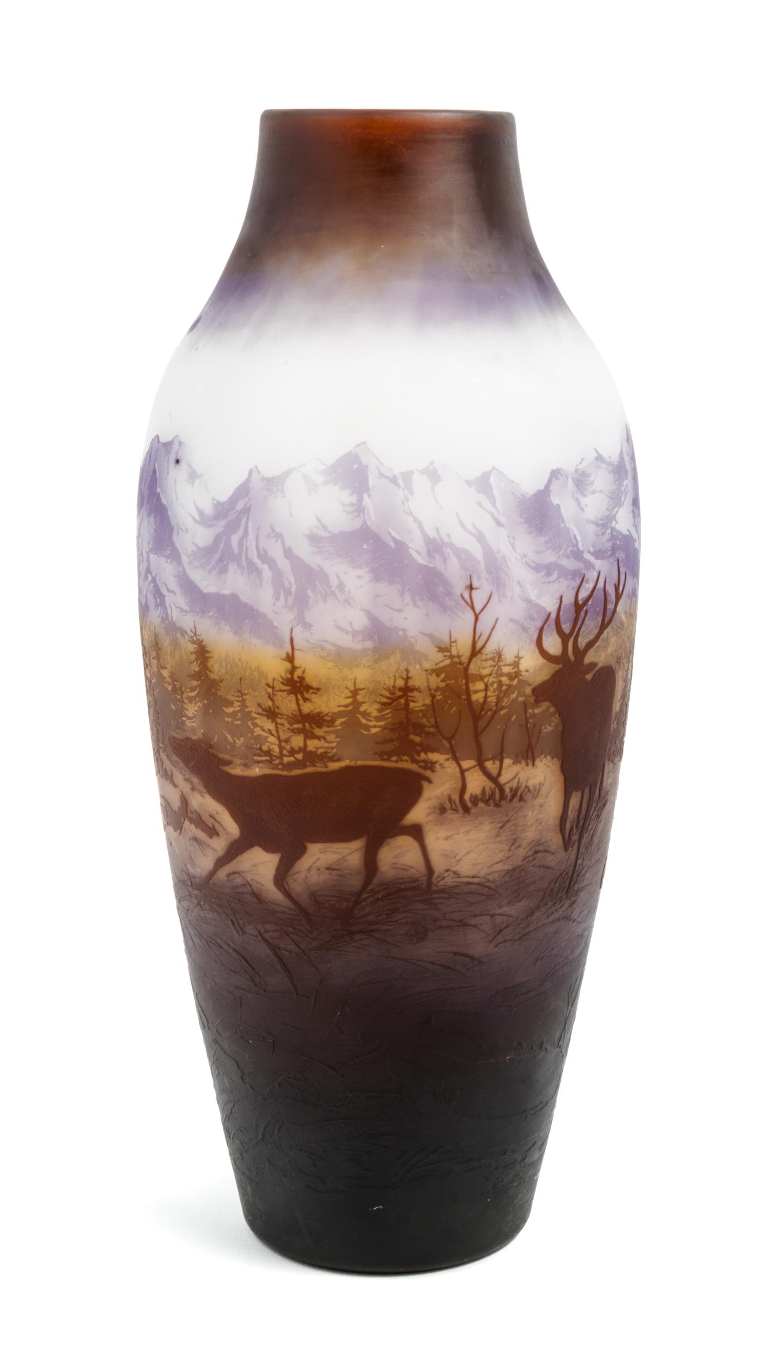 D'Argental, FRANCE, EARLY 20TH CENTURY, a cameo glass vase, with elk in landscape decoration