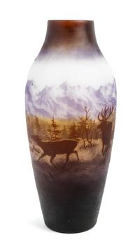 D'Argental, FRANCE, EARLY 20TH CENTURY, a cameo glass vase, with elk in landscape decoration