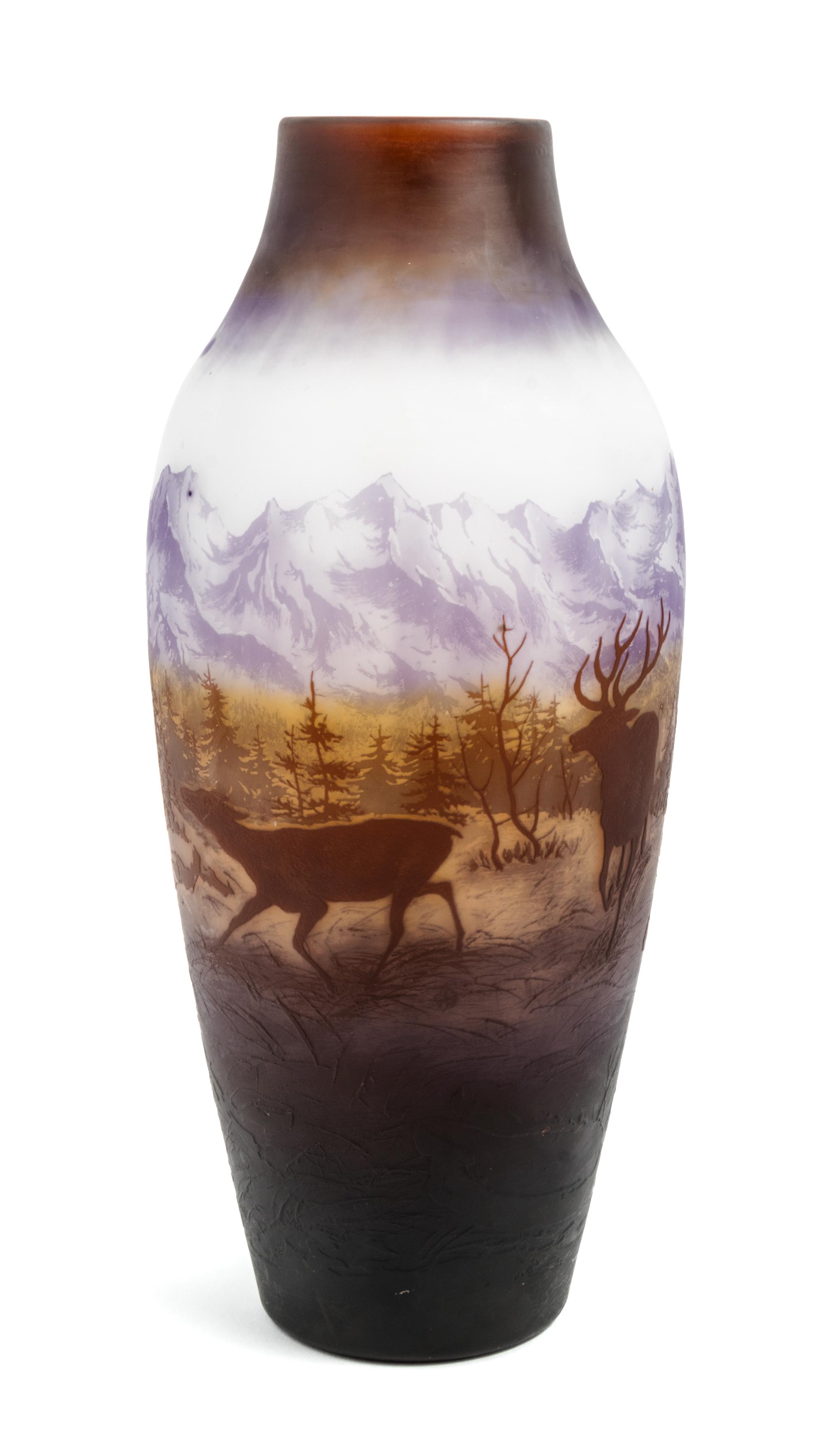 D'Argental, FRANCE, EARLY 20TH CENTURY, a cameo glass vase, with elk in landscape decoration