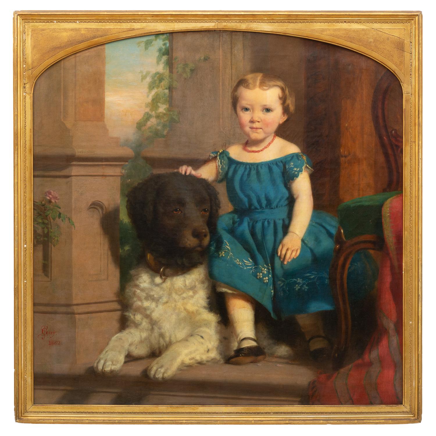 Seymour Joseph Guy (American, 1824-1910) — Portrait of a Young Child with Dog , 1862